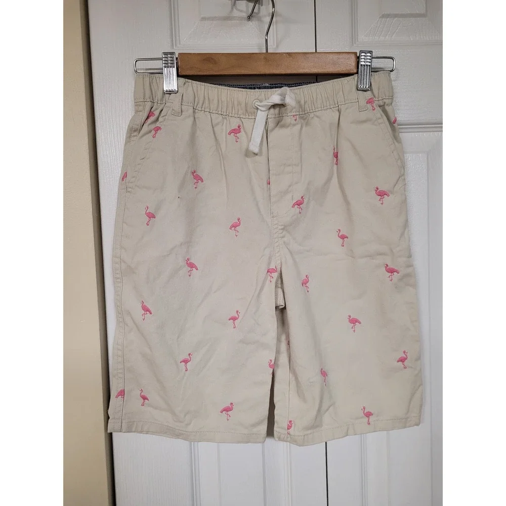 Gymboree Boys Shorts Size 12 Bundle Flamingo Khaki Tropical Palm Leaf Blue 2pk